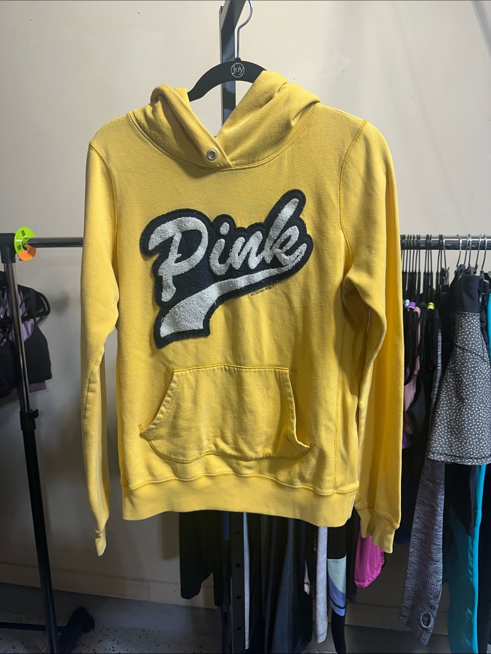 PINK Victoria's Secret Yellow Chenille Logo Pullover Hoodie
